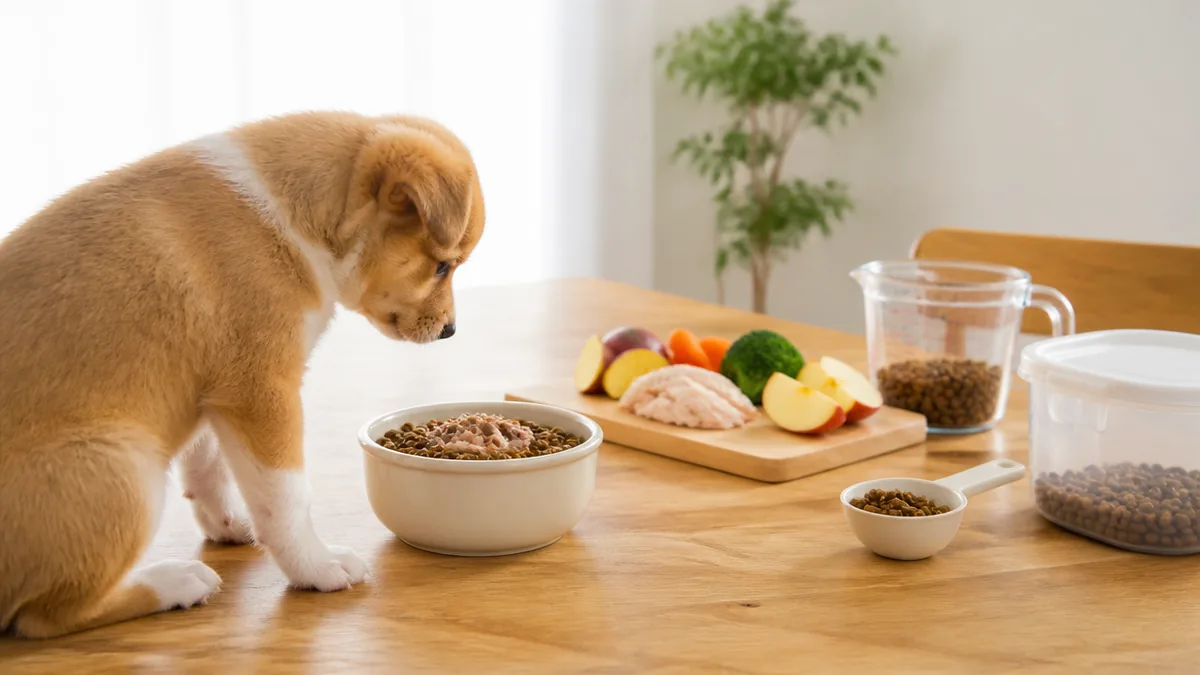子犬のご飯の量は係数3.0で計算?月齢で変わる目安と1日3〜4回に分ける理由のアイキャッチ画像