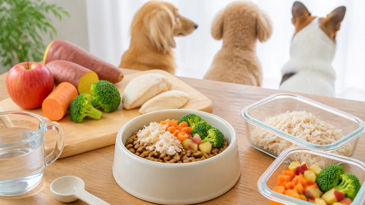 老犬手作りご飯レシピ簡単4品|味付けなしが基本の理由とトッピングから始めるコツのアイキャッチ画像