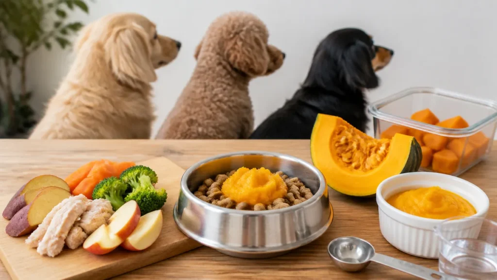 犬のかぼちゃレシピ4品｜生はNGの理由とゆでて変わる食物繊維・カリウム、体重別の量のアイキャッチ画像