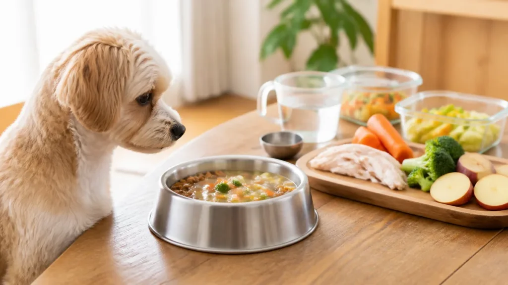 犬用野菜スープ作り方｜水100ccで煮るだけ？玉ねぎの煮汁もNGな理由と基本3レシピのアイキャッチ画像