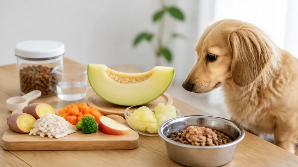 犬メロン食べれる？果肉はOKでも皮と種は外す理由と「1日10%以内」の量の目安のアイキャッチ画像