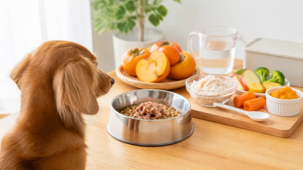 犬に柿は食べていい？生63kcalと干し柿274kcalの違い、種・渋柿を避ける理由のアイキャッチ画像