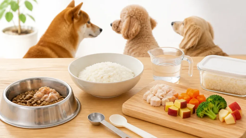 犬に白米はあげていい？炊いたご飯156kcalの正体と「1日10％以内」の量の決め方のアイキャッチ画像
